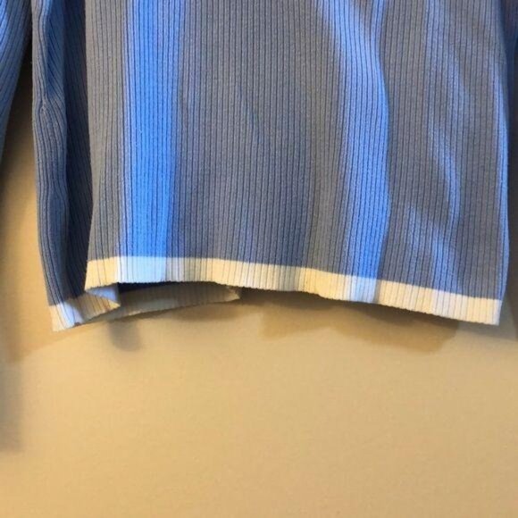 Covington Blue & White Ribbed Cotton Zip-Up Sweater L - Picture 3 of 6